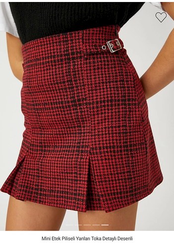 Kemer Detaylı Kırmızı Ekose Mini Etek - Görsel 2