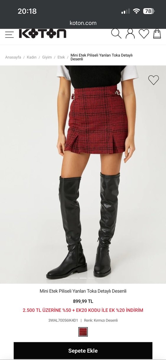 Kemer Detaylı Kırmızı Ekose Mini Etek - Görsel 3