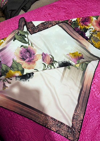 Pembe ipek görünümlü bohem kadın eşarp - Görsel 2