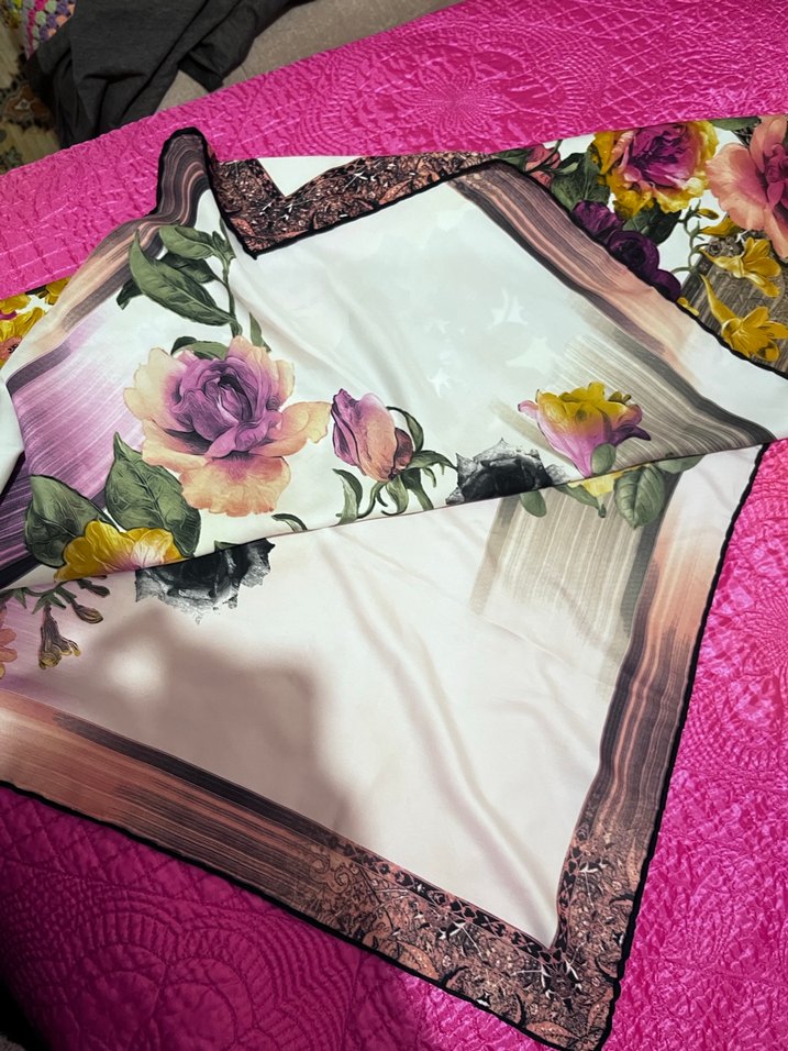 Pembe ipek görünümlü bohem kadın eşarp - Görsel 2