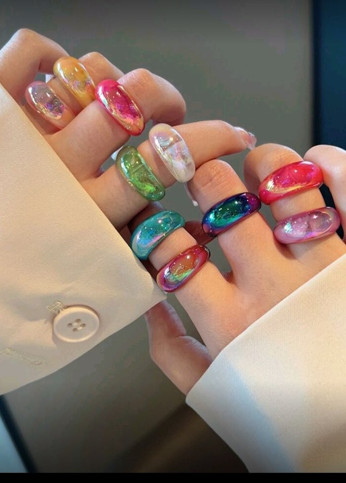 10'lu Parlak Çok Renkli Bohem Kadın Yüzük Seti - Görsel 2