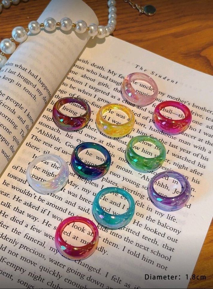 10'lu Parlak Çok Renkli Bohem Kadın Yüzük Seti - Görsel 3