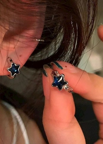 Mavi Parlak Yıldız Küpe - Görsel 3