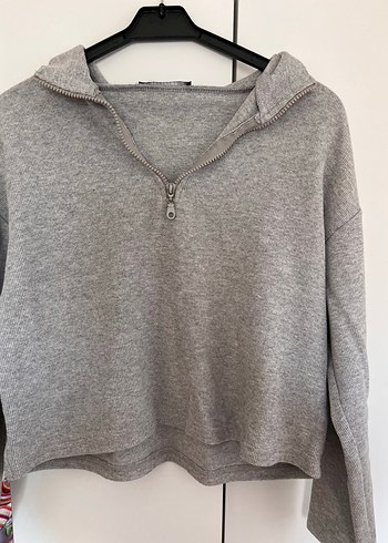Trendyol & Milla Gri Yarım Fermuarlı Kadın Sweatshirt