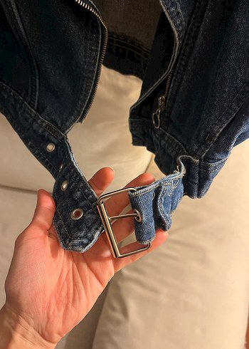 Kadın Mavi Kemerli Denim Ceket