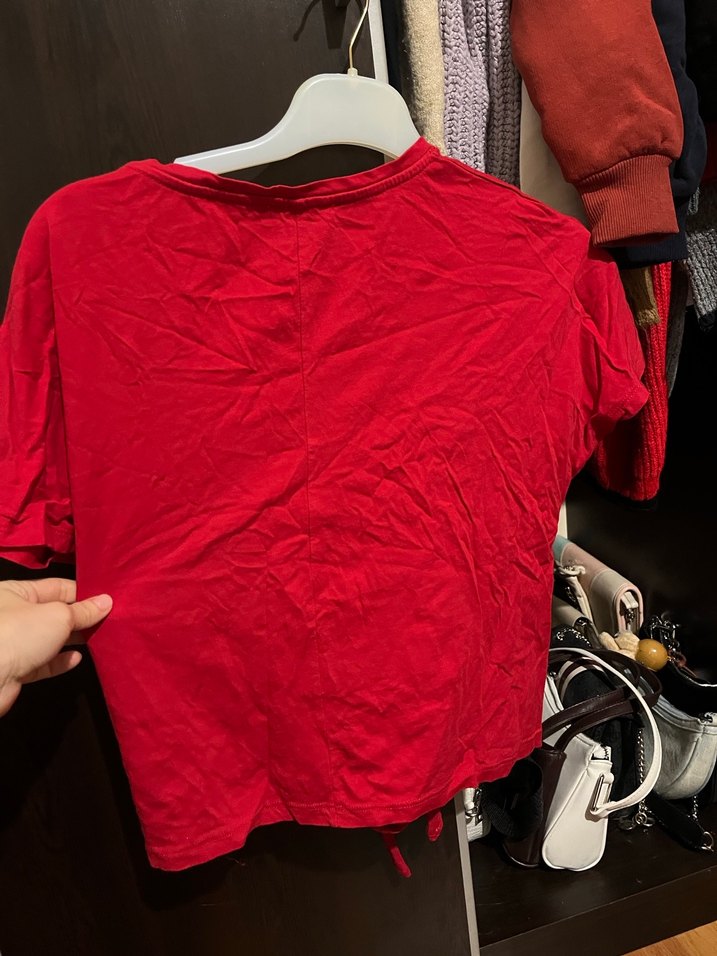 Kırmızı Baskılı Kısa Kollu Salaş Tişört - Görsel 3