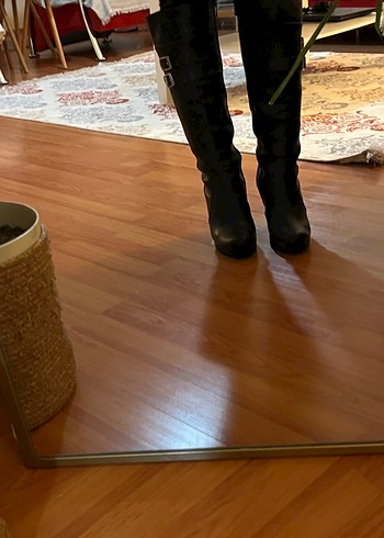 Kadın Siyah Deri Tokalı Diz Üstü Topuklu Çizme - Görsel 5