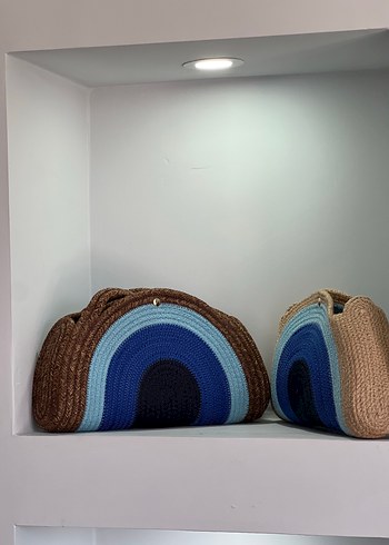 Mavi Örgü Kadın Clutch Çanta
