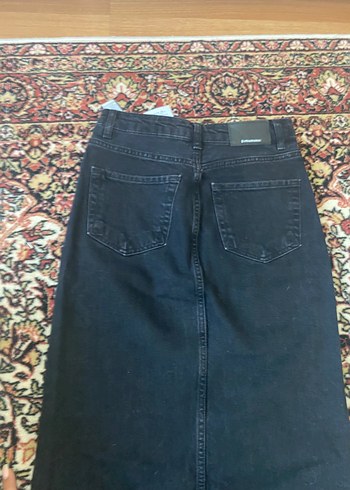 Kadın Siyah Denim Midi Etek yırtmalı