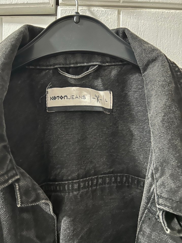 Siyah Erkek Denim Ceket, Gevşek Kesim, Düğmeli - Görsel 2