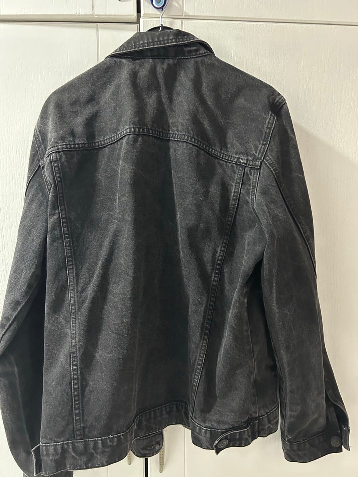 Siyah Erkek Denim Ceket, Gevşek Kesim, Düğmeli - Görsel 3