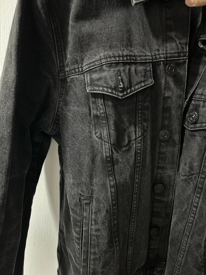 Siyah Erkek Denim Ceket, Gevşek Kesim, Düğmeli - Görsel 4