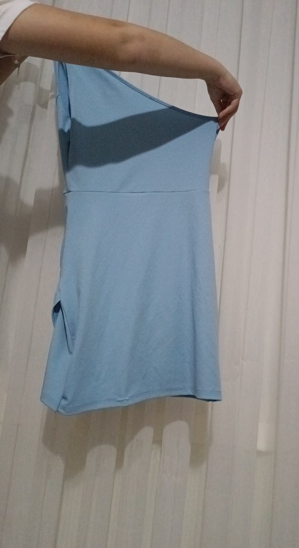 Mavi Drapeli Straplez Midi Elbise - Görsel 2