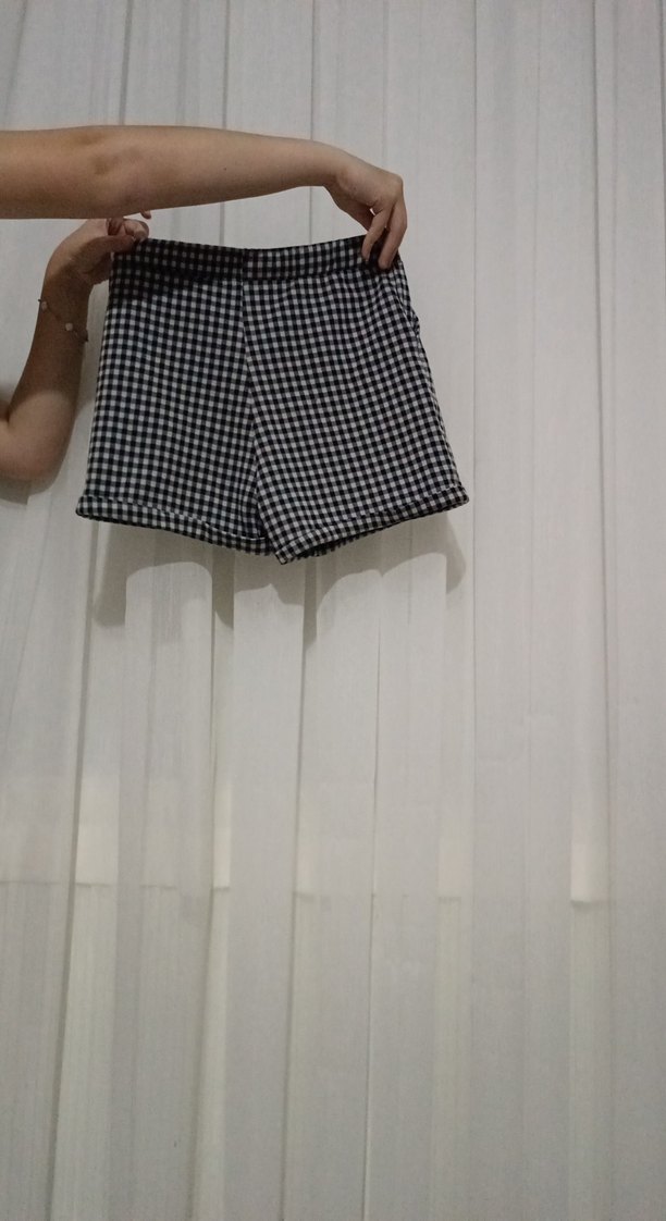 Gri Ekose Kadın Mini Şort - Görsel 2