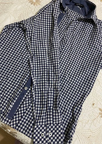 Erkek uzun  Kollu Kareli Pamuklu Gömlek Slim Fit - Görsel 3