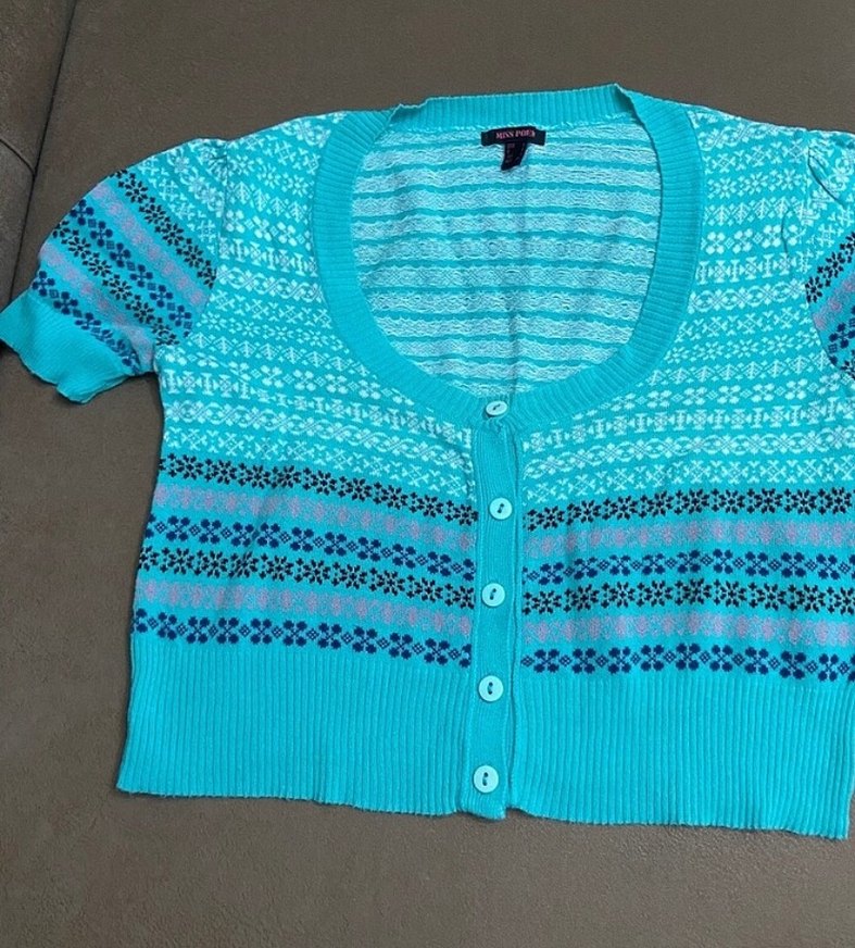 Turkuaz kısa hırka - Görsel 2