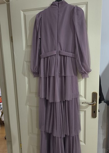 Uzun Katlı Mor Abiye Elbise - Görsel 2