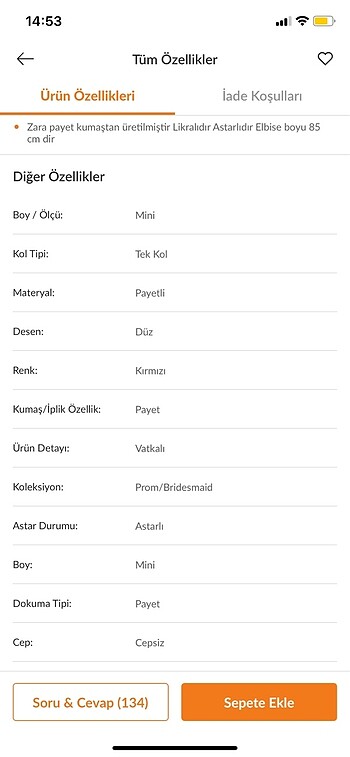 34 Beden Kırmızı payetli tek omuz elbise