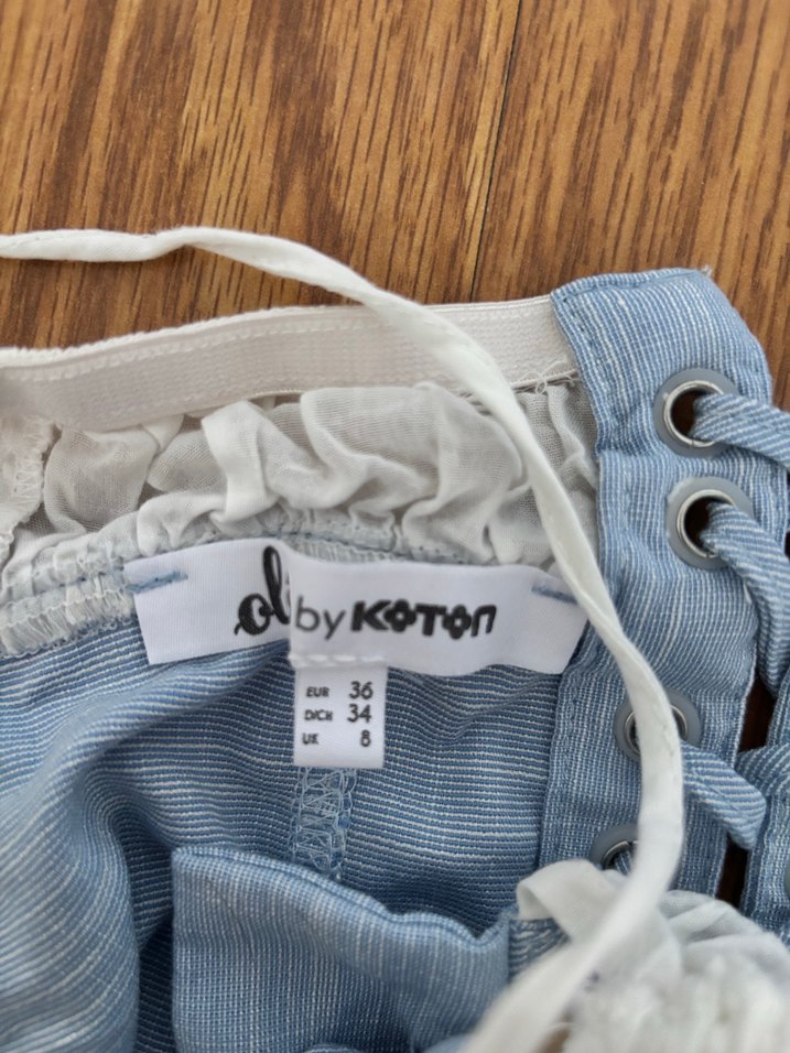 Düğmeli Mavi Denim Straplez Bustiyer - Görsel 3