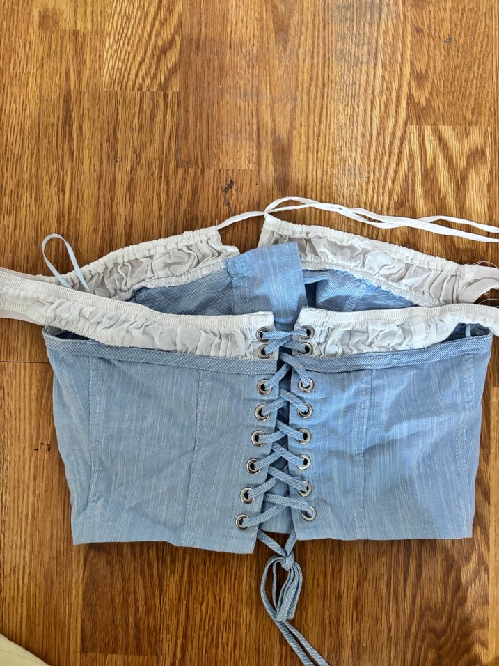 Düğmeli Mavi Denim Straplez Bustiyer - Görsel 2