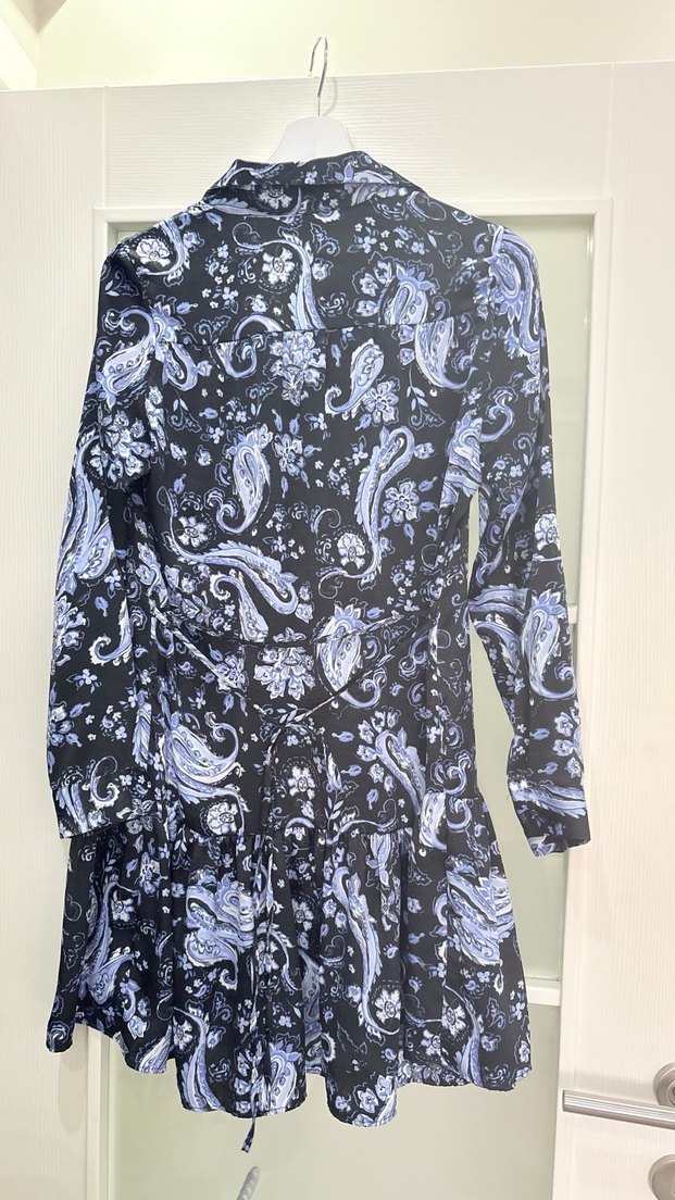 Desenli Mavi Bohem Uzun Kollu Elbise - Görsel 3