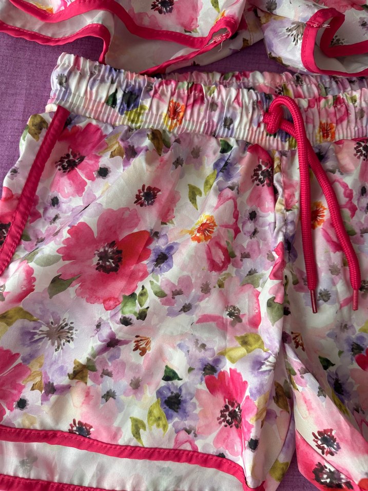 Çiçek Desenli Pembe Bohem Kız Şort - Görsel 2