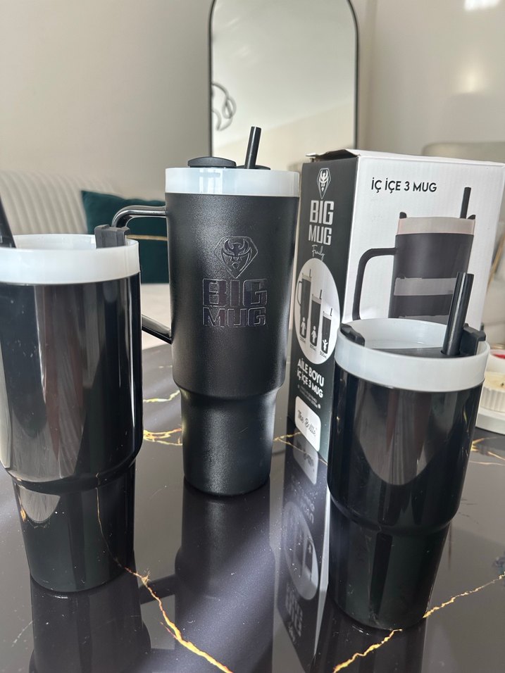 Siyah İç İçe 3'lü Mug Seti - Görsel 2