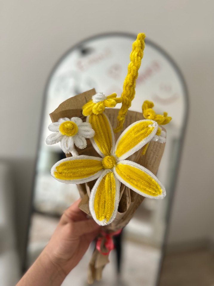 Sarı-Beyaz Bohem El Yapımı Çiçek Buketi - Görsel 2