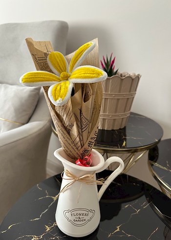 Sarı Beyaz El Yapımı Bohem Çiçek Buketi - Görsel 2