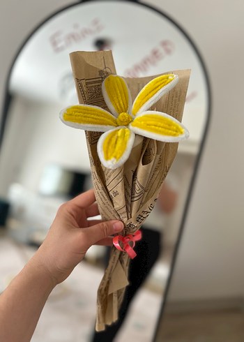 Sarı Beyaz El Yapımı Bohem Çiçek Buketi - Görsel 3