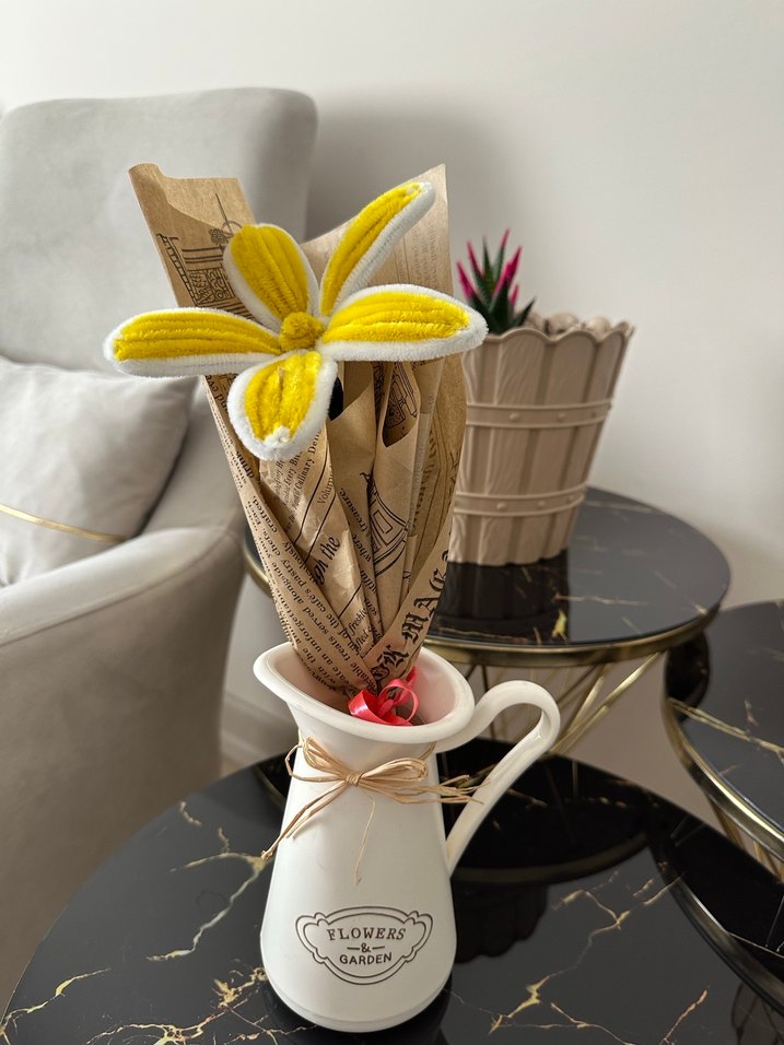 Sarı Beyaz El Yapımı Bohem Çiçek Buketi - Görsel 2