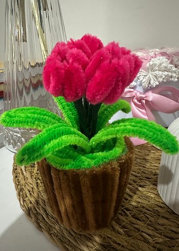 Bohem Tarzı El Yapımı Kırmızı Çiçekli Dekoratif Saksı - Görsel 2