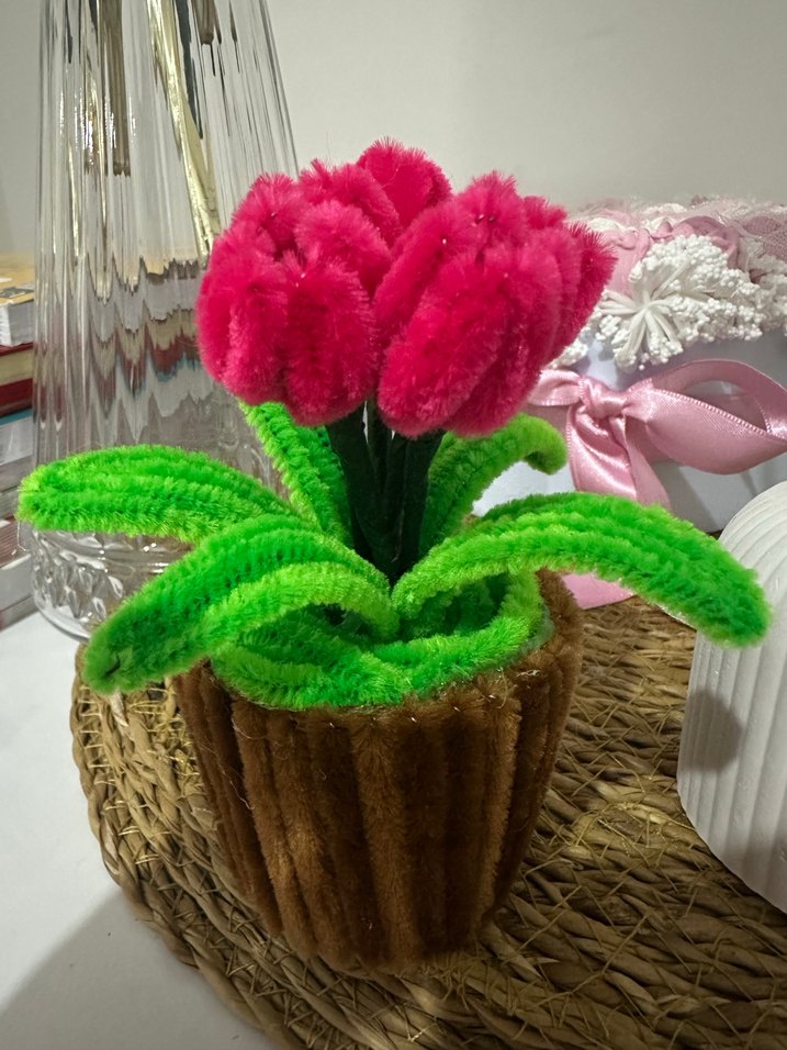 Bohem Tarzı El Yapımı Kırmızı Çiçekli Dekoratif Saksı - Görsel 2