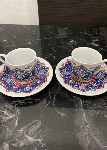 Renkli Desenli Türk Kahvesi Fincanı ve Tabağı - Görsel 2