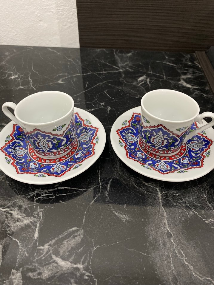 Renkli Desenli Türk Kahvesi Fincanı ve Tabağı - Görsel 2