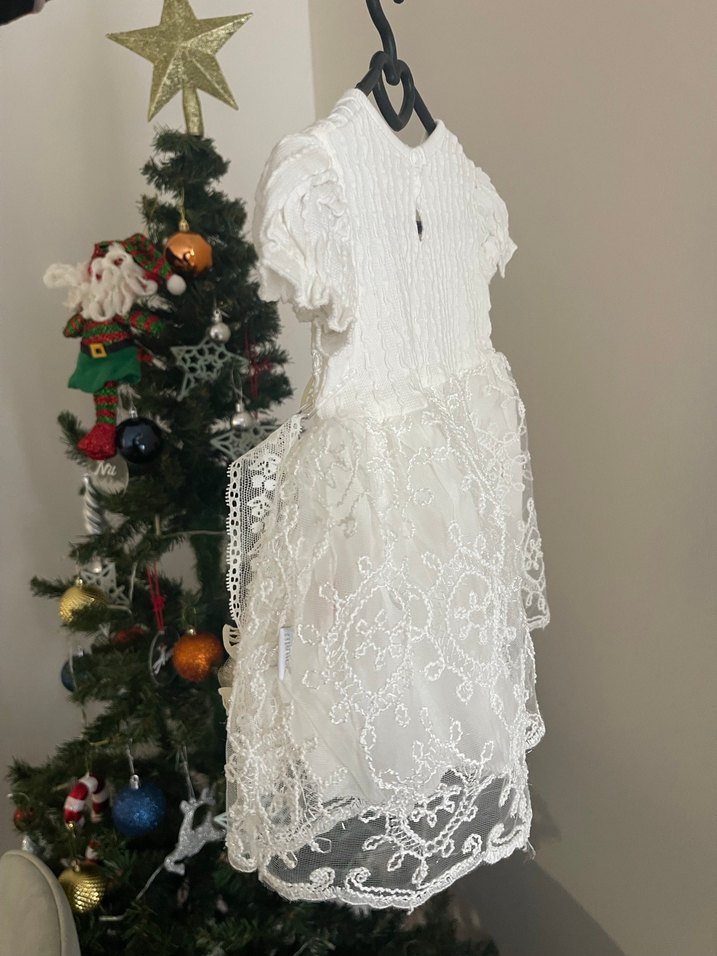 Kız Çocuk Beyaz Dantelli Nakışlı Elbise - Görsel 3