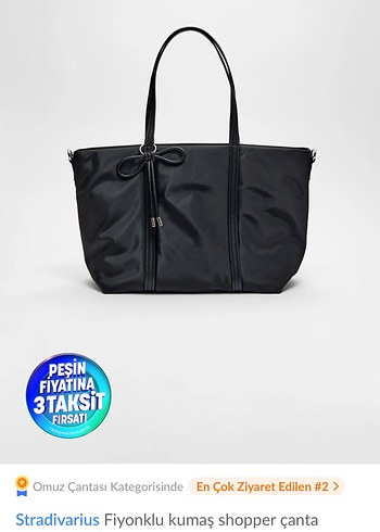 Stradivarius Siyah Fiyonklu Shopper Çanta
