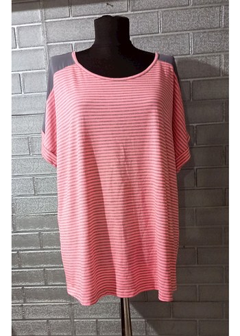Pembe Çizgili Salaş Kısa Kollu Bluz