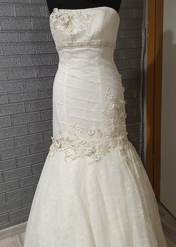 Dantel Detaylı Straplez Prenses Gelinlik - Görsel 2