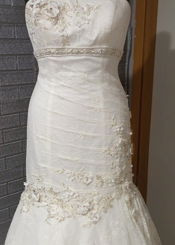 Dantel Detaylı Straplez Prenses Gelinlik - Görsel 3