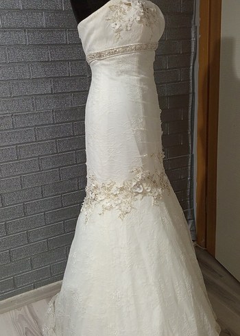 Dantel Detaylı Straplez Prenses Gelinlik - Görsel 4