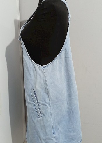 Düğmeli Mavi Denim Midi Salopet - Görsel 7