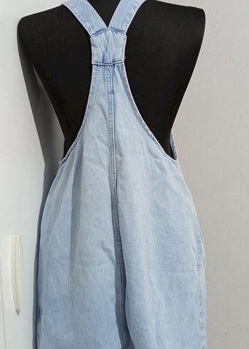 Düğmeli Mavi Denim Midi Salopet - Görsel 6