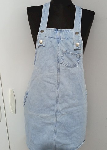 Düğmeli Mavi Denim Midi Salopet - Görsel 8