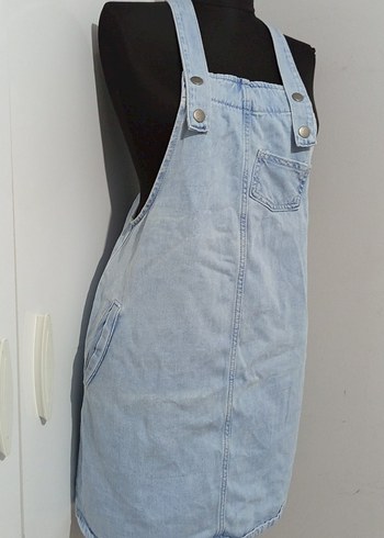 Düğmeli Mavi Denim Midi Salopet - Görsel 9