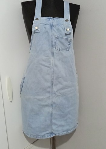 Düğmeli Mavi Denim Midi Salopet - Görsel 10