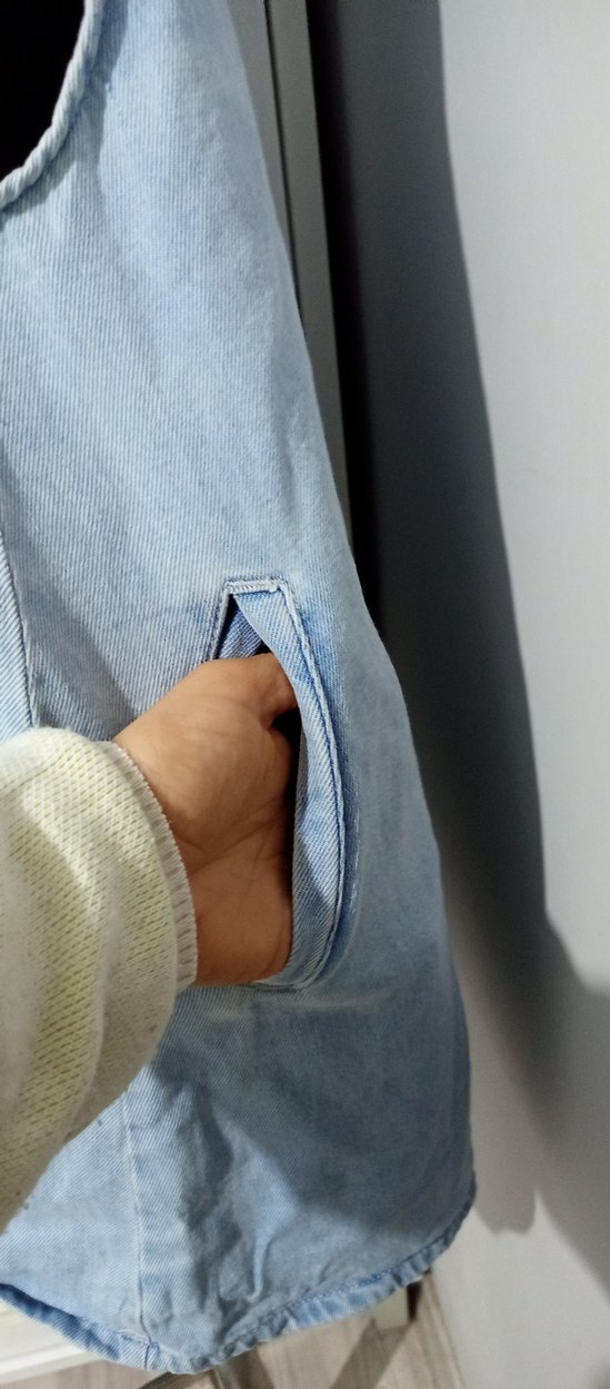 Düğmeli Mavi Denim Midi Salopet - Görsel 5