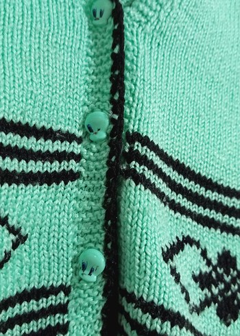 Nakışlı Turkuaz Kız Triko Yelek - Görsel 5