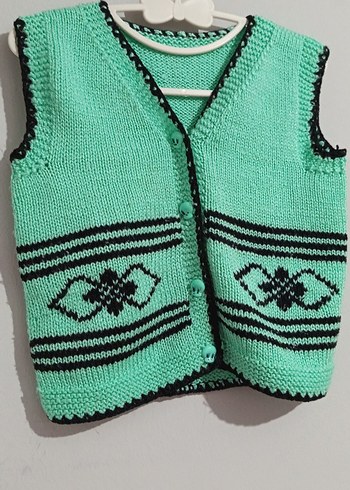 Nakışlı Turkuaz Kız Triko Yelek - Görsel 4