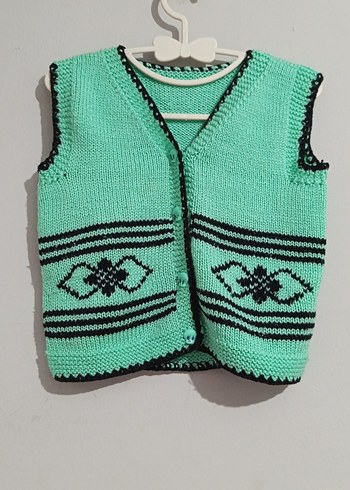 Nakışlı Turkuaz Kız Triko Yelek - Görsel 3